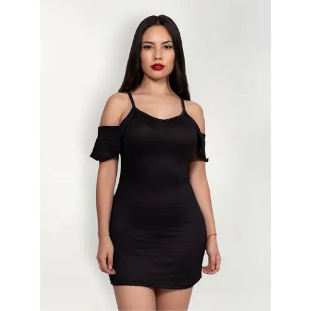 Black Cold Shoulder Bodycon Dress S/M Short Sleeve Cut Out Casual Party